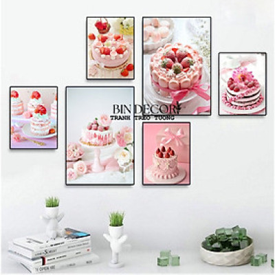 (ẢNH CHỤP THẬT)Tranh treo tường bánh kem 5 trang trí decor tiệm bánh kem kèm đinh