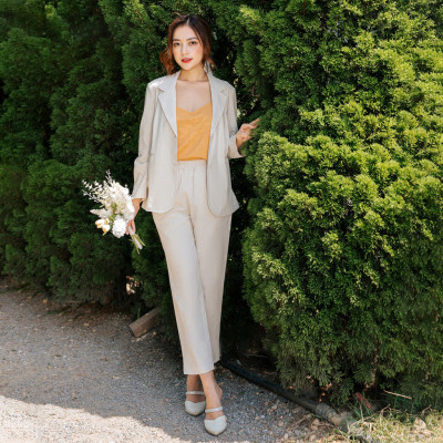 Áo blazer nữ linen Haint Boutique thiết kế tay lỡ cổ ve vuông phong cách công sở trẻ trung (Be Muối Tiêu) BZ08