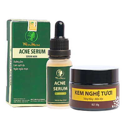 Bộ trắng da, sạch mụn và nám cơ bản Wonmom ( 1 Kem nghệ tươi + 1 Serum mụn )