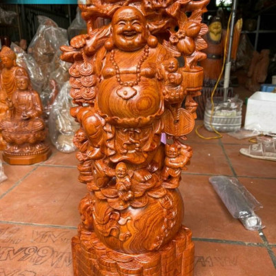 TƯỢNG PHẬT DI LẶC NGŨ PHÚC BẰNG GỖ HƯƠNG ĐÁ KT 60×25×15CM