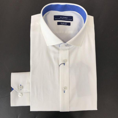 Áo sơ mi nam dài tay ALIGRO cổ bẻ dáng ôm body 100% chất cotton trắng phối cổ ALGS194