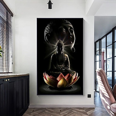 (ẢNH THẬT) Tranh treo tường phòng khách phòng thờ Phật và hoa sen kèm đinh