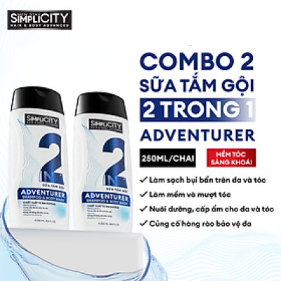 Combo 2 chai Sữa tắm gội 2 in 1 nuôi dưỡng tóc và làn da Men Stay Simplicity Hair and Body Advanced Adventurer 250ml