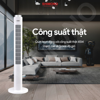 Quạt Tháp SHIMONO SM-TF46GL 45W Họa Tiết Kim Cương Cao Cấp, Màn Hình Led Hiển Thị Nhiệt Độ Phòng, Cao 117cm, BH 12 Tháng Hàng Chính Hãng