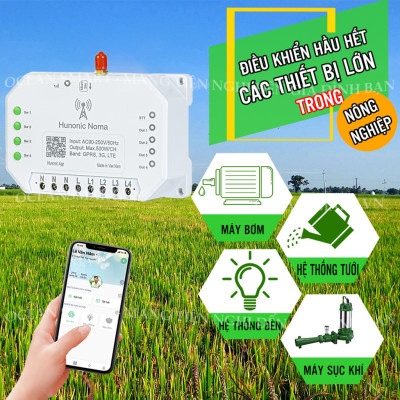 Công Tắc Thông Minh Hunonic Noma Dùng Sim, Điều Khiển Mọi Thiết Bị Từ Xa Qua Điện Thoại - HNNOMA4CH