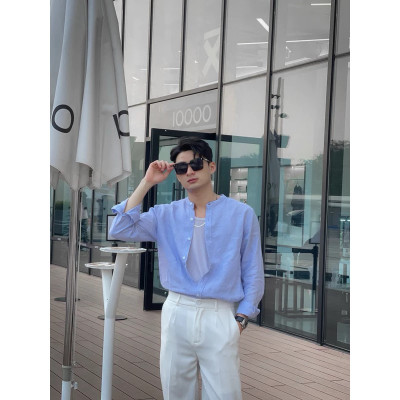 Áo sơ mi nam phong cách Hàn Quốc dài tay thiết kế cổ trụ tinh tế, thanh lịch MS04