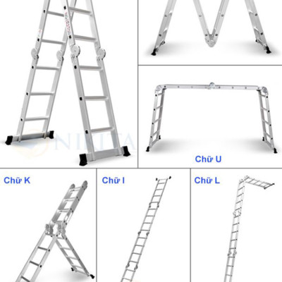 Thang nhôm gấp bốn khúc, Khóa thang tự động, an toàn, tiện dụng, đa năng - Chính hãng NIKITA 2024