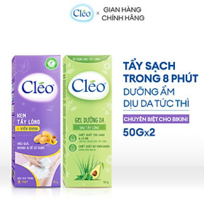 Combo tẩy lông Bikini Cléo 50g, an toàn không đau, hiệu quả trong 8 phút và gel dưỡng ẩm mịn da Cléo 20g