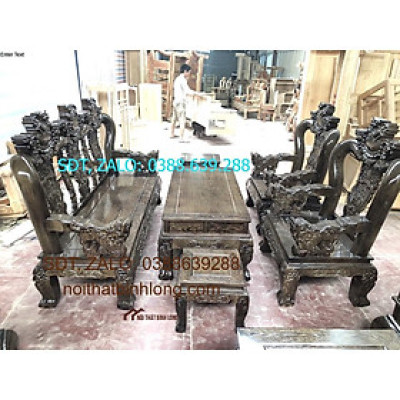 bộ bàn ghế đỉnh nghê gỗ mun đuôi công