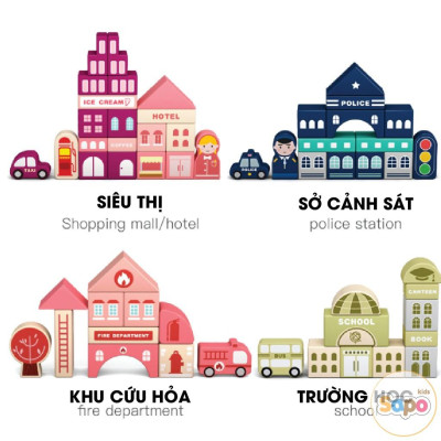 Bộ Xếp Hình Khối Mô Hình Thành Phố Bằng Gỗ Giúp Bé Tăng Khả Năng Sáng Tạo