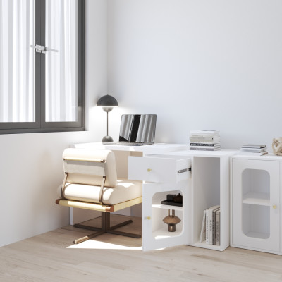 HAPPY FURNITURE , Bàn làm việc 1 ngăn kéo 1 cửa kính - NOAH , BAN_161 , 150cm x 59cm x 75cm DxRxC