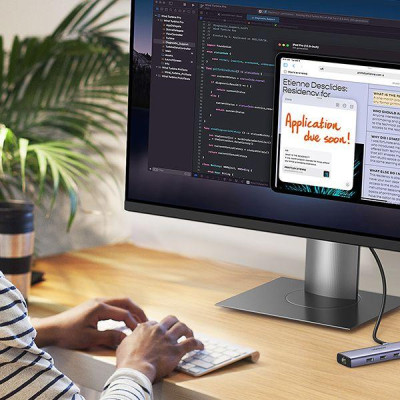 Ugreen UG15598CM512TK USB type C sang 1 x HDMI 4K30Hz + 3 x USB 3.0 + 1 x RJ45 1Gbps + 1 x USB-C PD100W Bộ chuyển 6in1 - HÀNG CHÍNH HÃNG