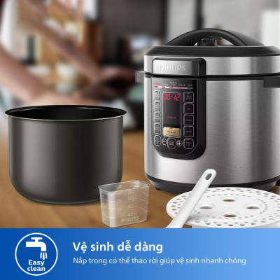 Nồi Áp Suất Điện Philips HD2237/66, Dung Tích 6Lit -  Công Suất 1300W, Hàng Chính Hãng