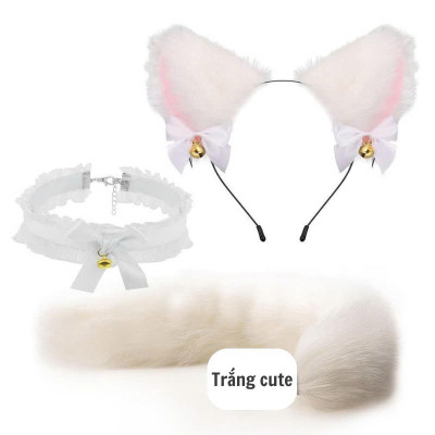 Combo Phụ kiện thời trang Đuôi fox nhân tạo Cosplay + nơ cổ + kẹp tóc (Halloween / Lễ hội / Trang phục hóa trang)