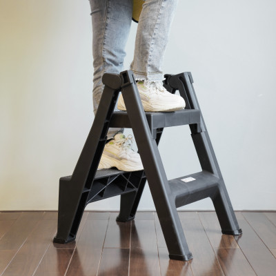 Thang đứng 2 bậc 48x16x65cm TRUST - Nhựa PP bền chắc, gấp gọn tiện lợi, dễ sử dụng - Đen