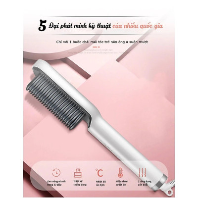 Lược Điện Chải Tóc, Công Suất 45W, Giúp Tóc Bồng Bềnh, Óng Mượt; Làm Xoăn, Duỗi Thẳng Dễ Dàng, Có Đèn Cảnh Báo Nhiệt Độ, Tăng Giảm Nhiệt Độ Dễ Dàng- Hàng Chính Hãng 