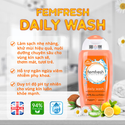 Dung dịch vệ sinh Anh Femfresh pure & fresh wash giúp làm sạch sẽ, thơm mát, ngăn ngừa viêm, ngứa, nấm phụ khoa - QuaTangMe Extaste