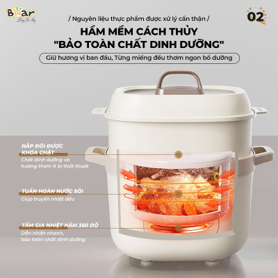 Nồi Nấu Cháo, Nấu chậm 1.6L Bear SB-NNC16 270W - Hàng chính hãng