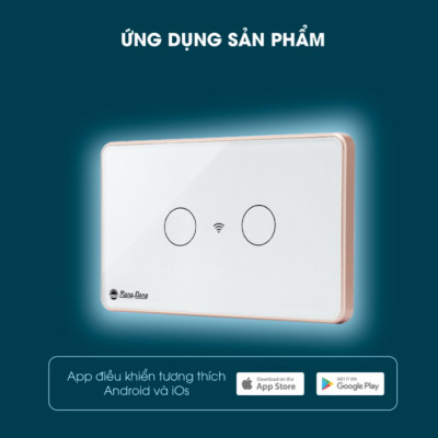 Công tắc cảm ứng Rạng Đông RD-CT.02.WF điều khiển từ xa, mặt kính cường lực chống xước, 2 nút bấm - Hàng chính hãng