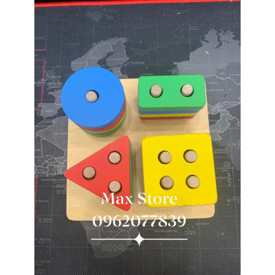 Bộ Thả Hình Khối 4 Cọc Vuông Bằng Gỗ Siêu Đẹp 