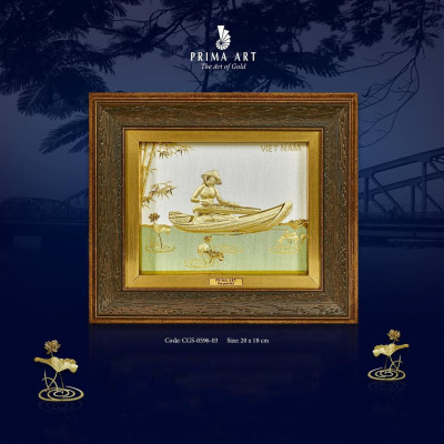 Tranh Vàng 24K PRIMA ART - Cô Gái Việt Nam Và Đàn Tranh - Kích thước 18 x 20 cm - CGS-0596-03