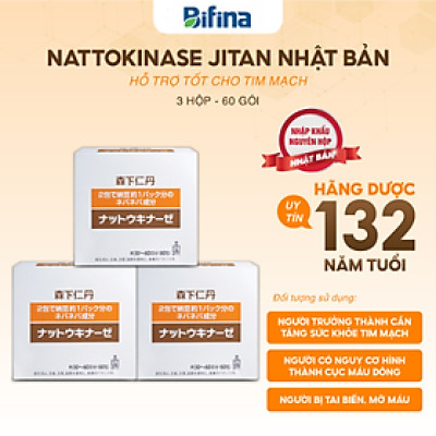[Combo 3 hộp  x 60 gói] Nattokinase Jintan Nhật Bản - Hỗ trợ giảm mỡ máu, ngừa tai biến, tốt cho tim mạch