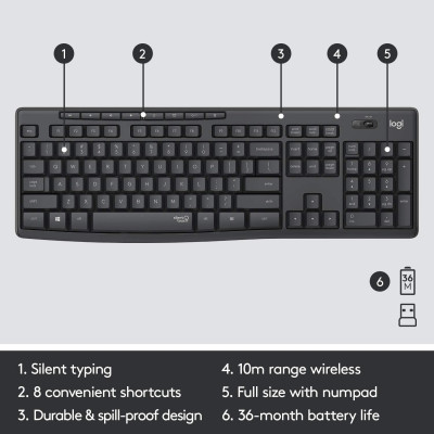 Bộ Bàn phím + Chuột không dây Logitech MK295- Hàng chính hãng