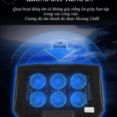 Đế Tản Nhiệt Laptop, Máy Tính Xách Tay Besti BTY02 , Có Đèn Led Cực Đẹp, 6 Quạt Giúp Làm Mát Nhanh Bảo Vệ Máy Tính Mà Không Gây Ồn Thích Hợp Cho Nhiều Loại Laptop - Hàng Chính Hãng 	