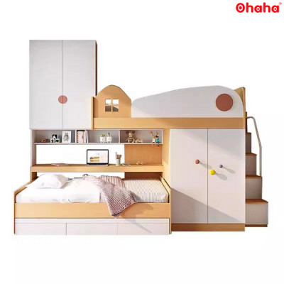 Giường tầng thông minh cao cấp Ohaha 2 tủ áo - GTCC024