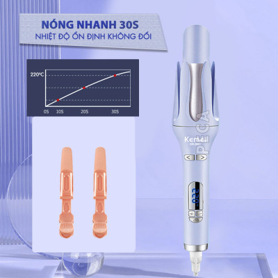 Máy uốn tóc xoay tự động Kemei KM-2063 điều chỉnh 12 mức nhiệt độ phù hợp với mọi loại tóc - Hàng chính hãng