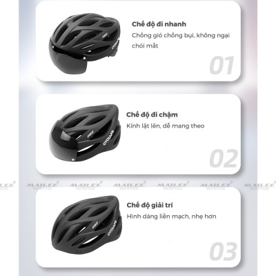 Mũ Bảo Hiểm Đạp Xe CYCLAMI HX-06K PRO với Kính Gió Từ Tính Nhựa ABS/PC cao cấp, lót EPS chống va đập, kính gió từ tính - Mai Lee