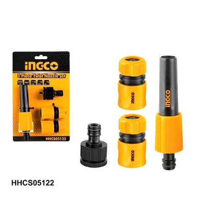Bộ khớp 5 chi tiết nối nhanh ống nước tưới cây, cấp nước cho máy rửa xe INGCO HHCS05122 kết nối với ống nhựa dẻo PVC phi 16mm, 18mm