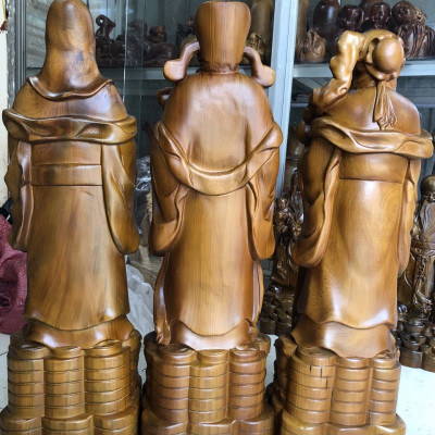 Tượng phật tam đa phúc lộc thọ bằng gỗ bạch xanh thơm nức kt cao 50×13×15