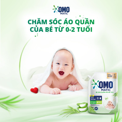 Túi Nước Giặt Omo Matic Cho Quần Áo Bé Yêu Chiết Xuất Tràm Trà Và Nha Đam Dịu Nhẹ, Sạch Khuẩn 3.6kg