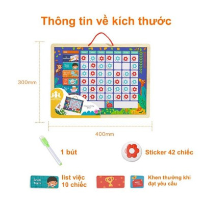 Đồ chơi bảng khen thưởng thành tích bằng gỗ có nam châm cho bé - bảng khen thưởng kỷ luật các ngày trong tuần cho bé