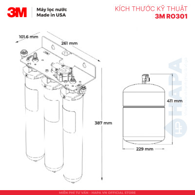 Máy Lọc Nước 3M RO301 Công Nghệ RO Cao Cấp Không Dùng Điện - Hàng Chính Hãng 3M, Nhập Khẩu Mỹ