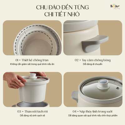 Nồi Nấu Cháo, Nấu Chậm 1.5L Bear SB-NNC15 (120W) - Hàng chính hãng