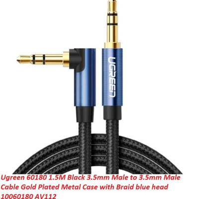 Ugreen UG60180AV112TK 1.5M màu đen cáp bẻ góc 90 độ 3.5mm mạ vàng 24K đầu màu xanh bọc kim loại chống nhiễu - HÀNG CHÍNH HÃNG