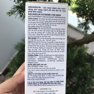 Lăn Nách Dành Cho Nam Aquaselin Extreme For Men Antiperspirant For Excessive Perspiration 50ml - 3936