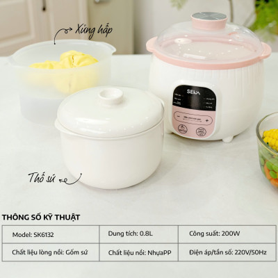 (TẶNG XỬNG HẤP) NỒI NẤU CHẬM SEKA SK6132 0.8L – NẤU CHÁO, HẦM SƯỜN, CHƯNG YẾN SIÊU TIỆN LỢI HÀNG NHẬP KHẨU