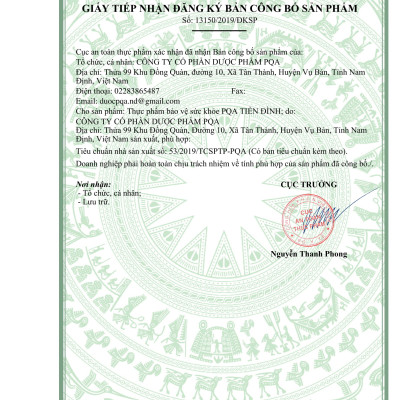 Tiền Đình PQA Hỗ Trợ Tăng Cường Tuần Hoàn Máu Não, Tai Biến,  Các Triệu Chứng Sau Tai Biến Hộp 10 Ống