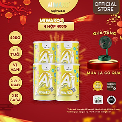 Combo 4 Hộp Sữa Công Thức Hữu Cơ Miwako A+ Vị Vani 400g (1.6Kg) Nhập Khẩu Malaysia, Sữa Hạt Cho Bé Từ 1 - 6 Tuổi Giúp Phát Triển Trí Não Chiều Cao