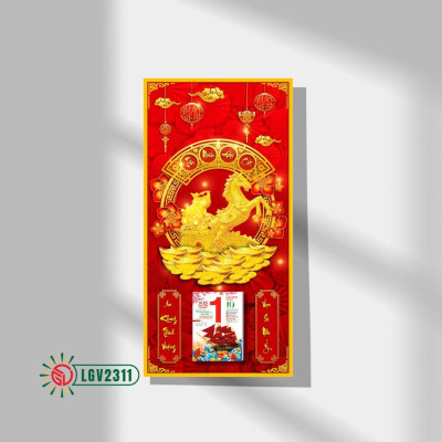 Lịch gỗ phong thủy Kim Mã Phát Tài IMWI LGV2311 - 79cm x 39cm