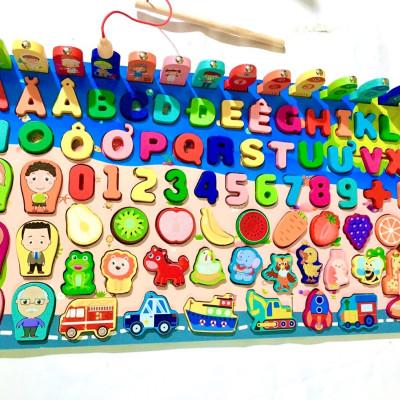 Đồ Chơi Gỗ, Bảng Gỗ Thông Minh 7in1, Đồ Chơi Câu Cá 88 Chi Tiết, Học Số, Học Chữ, Phương Tiện, Gia Đình, Đồ Chơi Giáo Dục