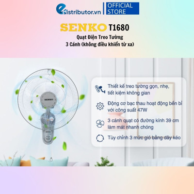 Quạt Treo Remote SENKO TR1683 ( Có Remote) / TR1628 (Có Điều Khiển Từ Xa) - Quạt T1682 / T1680 ( Không Có Điều Khiển Từ Xa) - Hàng Chính Hãng - Bảo Hành 12 Tháng - Quạt Treo Tường Senko Có Remote TR1628 (Tương tự mã TR1683)