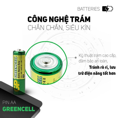 Vỉ 4 Pin Tiểu GP Greencell Extra Heavy Duty AA 1.5V - GP 15G-2U4