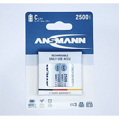 Pin trung sạc ANSMANN C2500 - (Baby C) vỉ 2 viên - Hàng Nhập Khẩu