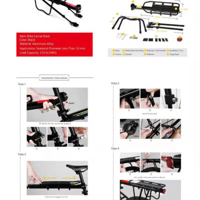 Ba ga xe đạp, gác baga xe đạp đa năng, chất liệu hợp kim nhôm bắt cốt yên chắc chắn. Phù hợp cho xe cỡ 24, 26, 27 inch