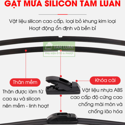 Gạt mưa ô tô silicon Tâm Luân, KHÔNG XƯƠNG - Thân mềm, gạt sạch - không tiếng ồn - độ bền cao - không bị oxi hoá, độ bền lên đến 10 năm