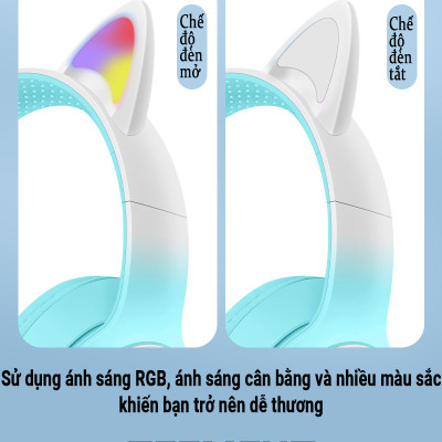 Tai Nghe Bluetooth Tai Mèo Phát Sáng Teement, Tai Nghe Không Dây, Tai Nghe Chụp Tai Bluetooth 5.3, Đèn Led Và Âm Bass Mạnh Mẽ - Hàng Chính Hãng